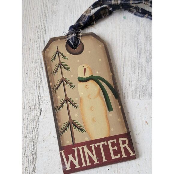 Winter Snowman snow pine tree plaid ornament decor - Picture 2 of 4